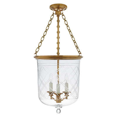 Cambridge Medium Smoke Bell Pendant in Natural Brass with Clear Glass